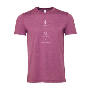 Heather magenta short-sleeve t-shirt featuring a minimalist tea-themed graphic design, perfect casual apparel for tea lovers and Charleston Tea Garden fans.