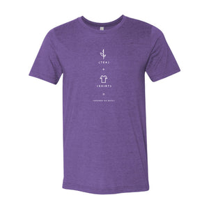 Heather purple casual t-shirt with a minimalist tea-themed graphic in white, perfect for fans of American Classic Tea and Charleston Tea Garden apparel.