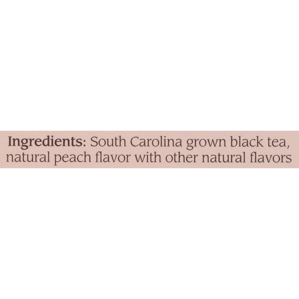 Ingredients list showing South Carolina grown black tea and natural peach flavor with other natural flavors.
